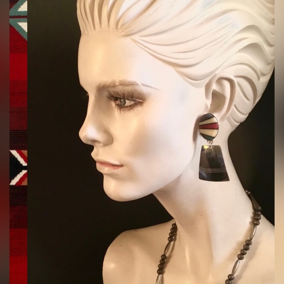 NATIVE AMERICAN TURQUOISE FM STERLING SILVER LARGE STATEMENT EARRINGS - Picture 2 of 8